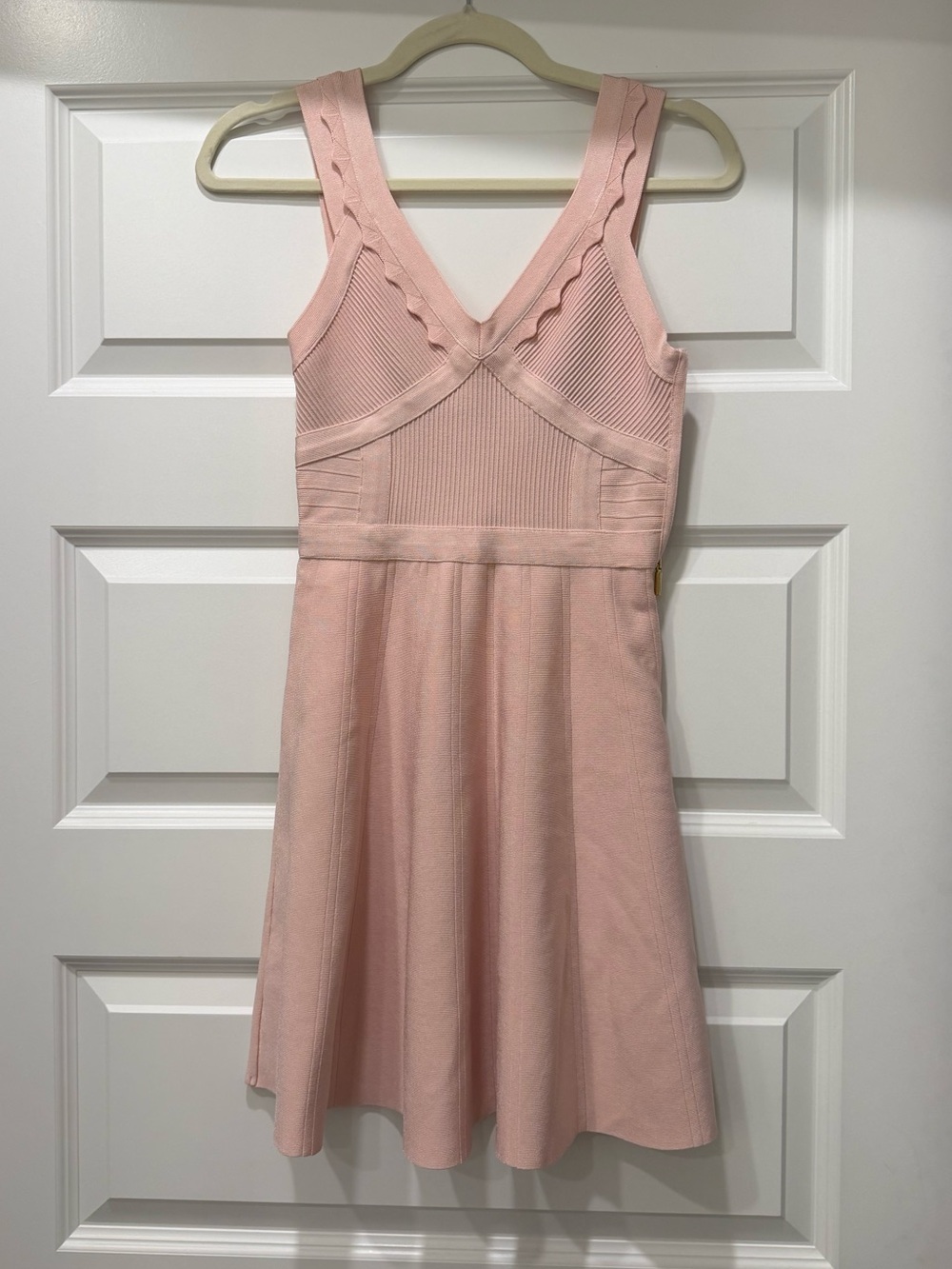 Guess blush pink scallop bandage fit and flare dress S